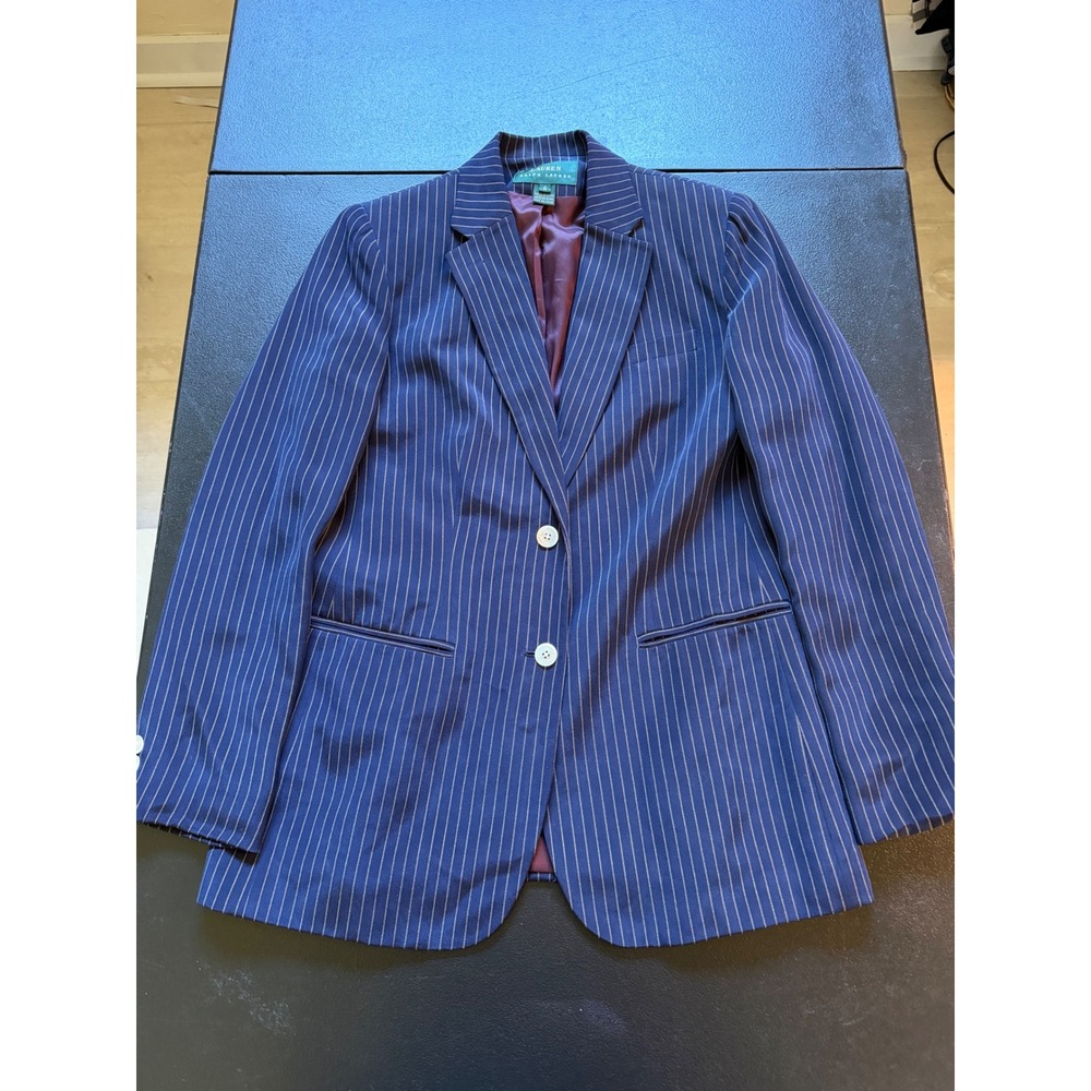 Lauren Ralph Lauren Navy Blue Pinstripe 100% Silk Blazer Size 6 Professional